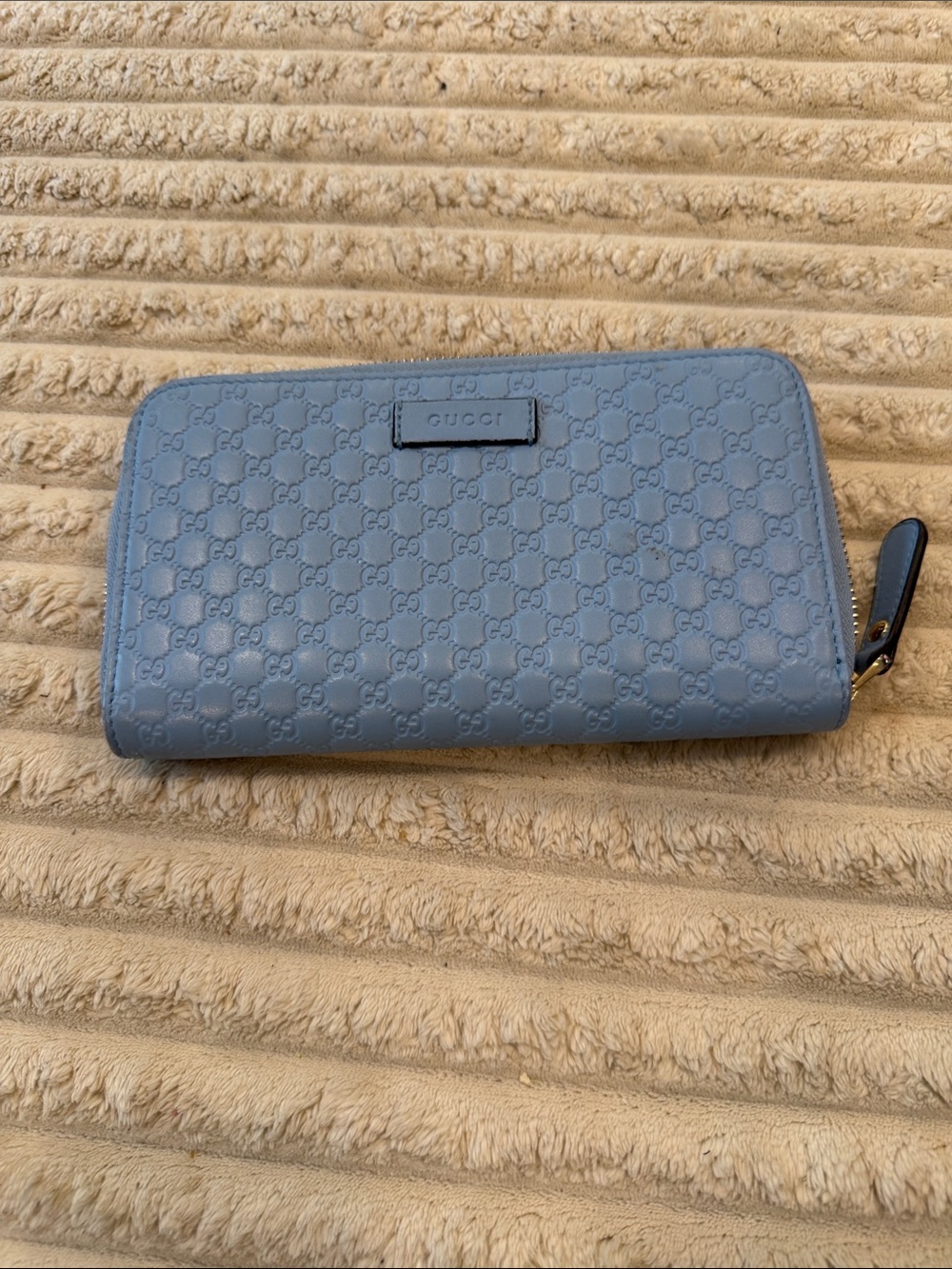 Gucci Light Blue Embossed Zip Wallet